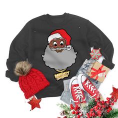 🎄Ugly Christmas Sweaters Where?! Not Here! 😜 🎄 "Black Santa with the Gold Chain" is back for the 2024 season with a few new friends and some sweet upgrades! Banish the boredom and get into the holiday spirit with this fun design that’s sure to grab everyone’s attention thanks to the big gold chain that spells out 'Merry Christmas.' This Santa’s got style and a SMILE! Words on Shirt Read:Merry Christmas Key Features: Brand: Gildan Unisex Sizes: From S to 5XL - Ideal for Plus Size Preshrunk, cl Big Gold Chains, Christmas Key, Smile Gift, Happy Tees, Black Santa, Happy Art, Easy Knitting, Fun Design, The Gold