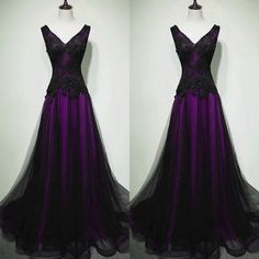 Gothic Purple Wedding Dresses Black Lace Applique Sleeveless V Neck Bridal Gowns  | eBay Black Navy Purple Wedding, Purple Black Wedding Dress, Purple Gothic Wedding Dress, Royal Purple Dresses, Black Purple Wedding Dress, Black Gold And Purple Wedding, Deep Purple Wedding Theme, Dark Purple Gown Elegant, Black Red And Purple Wedding