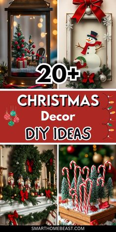 christmas decorations with the words, 20 christmas decor diy ideas on top and below