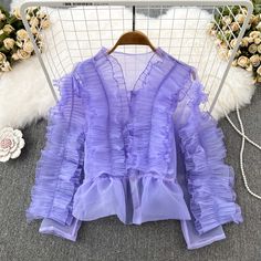 Cute V-Neck Ruffle Top, Long Sleeve Fashion TopFabric: BlendedColor: Purple, White, Red, Pink, Black.Size(cm): Free SizeLength 47cm Bust 98cm Sleeve Length 55cm Fall V-neck Ruffled Tops, V-neck Party Top With Ruffle Hem, Stretch Blouse With Ruffles For Spring, Feminine Purple Blouse With Ruffles, Purple Ruffled Blouse For Spring, Purple Ruffled Collar Blouse With Ruffles, Purple Tops With Ruffles And Ruffled Collar, Spring Purple Ruffled Blouse, Party Long Sleeve Top With Ruffle Hem