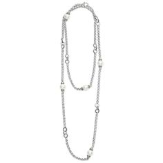 Five freshwater cultured pearl stations on this 34 inch sterling silver necklace. Finished with a signature lobster clasp. Elegant Silver Pearl Necklace With Chain, Timeless Silver Jewelry With Pearl Chain, Silver Beaded Chain Pearl Necklace For Formal Occasions, Sterling Silver Beaded Pearl Necklace, Classic Silver Station Necklace, Elegant Sterling Silver Pearl Necklace With Silver Chain, Elegant Silver Sterling Silver Station Necklace, Beaded Circle, Better Things