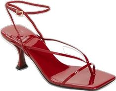 Modern Red Sandals With Single Toe Strap, Modern Red Evening Sandals, Red Formal Sandals With Buckle Closure, Red Heels With Single Toe Strap For Formal Occasions, Red Single Toe Strap Heels For Formal Occasions, Strappy Patent Leather Sandals For Spring, Modern Red Formal Sandals, Modern Red Sandals For Formal Occasions, Modern Addition