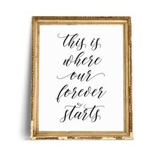 this is where our forever starts printable wall art in gold frame on white background