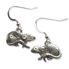 "These cute dumbo rat earrings make such a charming gift! I've known a few pet rats, and every one was a smart, interesting little creature. I designed these for the rodent lover on your gift list! Each earring measures about 3/4\" from tip of nose to back of the body. The Magic Zoo's silver jewelry was created by me in my home studio. I sculpt each original model in polymer clay. I use only my hands and sometimes an occasional texturing tool to add depth and detail. My original designs are then Rat Earrings, Rat Jewellery, Earrings Grunge, Dumbo Rat, Dachshund Jewelry, Lover Earrings, Dachshund Gifts, Pet Rats, 925 Silver Jewelry