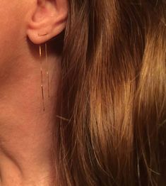 14K Gold Thin Double Bar Ear Thread Chain Earrings / STITCHED 2nd Ear Piercing, Second Ear Piercing, Chain Threader Earrings, Double Ear Piercings, Threader Earrings Gold, Needle Earrings, Double Earrings, Cute Ear Piercings, Stackable Jewelry