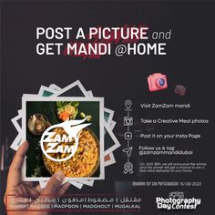 a person holding up a photo with the caption post a picture and get mandi @ home