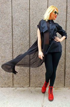 Loose Asymmetrical Shirt Deconstructed Black Top Blouse for image 0 Chiffon Tunic Top, Asymmetrical Shirt, Chiffon Tunic, Gorgeous Blouses, Estilo Boho Chic, Blouse For Women, Maxi Robes, Tunic Shirt, Off Black