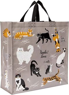 Blue Q Shopper ~ People I Love: Cats. Reusable grocery bag, sturdy, easy-to-clean, perfect for cat lovers. 15"h x 16"w x 6"d, made from 95% recycled material. Gift Closet, Kavu Rope Bag, Soft Leather Tote, I Love Cats, Waterproof Tote, Pet Mom, Blue Q, Crazy Socks, Perfect Tote Bag