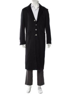 Neill Katter OvercoatBlackSatin LiningCamp CollarSlit Pockets Wool, Mens Outfits, Black, Clothes