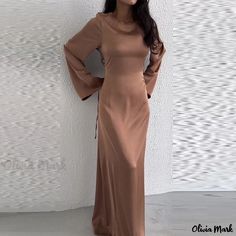 Olivia Mark - White Round Neck Long Sleeve Relaxed Fit Lazy Waist-tied Dress Autumn Profile, Bodycon Mermaid Dress, Tied Dress, Dresses Autumn, Elegant Lady, Flare Sleeves, Evening Dresses For Weddings, Butterfly Sleeve, Birthday Party Dress