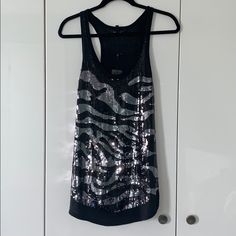 Brand New From Bcgg Sequined Tank. 60% Cotton, 40% Modal. Pretty Zebra Pattern Sequins Lines The Front. Silver Sequined Tank Top For Night Out, Sequined Silver Tank Top For Night Out, Sequin Silver Tank Top For Night Out, Chic Fitted Silver Tank Top, Glamorous Silver Tank Top For Night Out, Wrap Tank Top, Mock Neck Tank Top, Chiffon Tank Tops, Mock Neck Tank