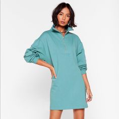 Nasty Gal Sweatshirt Dress **New With Tags! Never Worn!** Size: Us 0 Color: Teal High Neck Sweatshirt, High Neck Mini Dress, Graphic Dress, Leather Mini Dress, Ribbed Mini Dress, Denim Mini Dress, Satin Maxi Dress, Wrap Dress Floral, New Classic