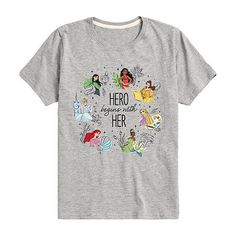 Disney Princess fans will love this graphic short-sleeve t-shirt for little and big girls by Disney Collection. Made from a soft marled cotton-knit, it has a regular-fit, a crew neckline, and a large front graphic. Wear it with joggers, jeans, or shorts.Character: Disney PrincessClosure Type: Pullover HeadFit: Regular FitNeckline: Crew NeckSleeve Length: Short SleeveFiber Content: 90% Cotton, 10% PolyesterFabric Description: KnitCare: Machine WashCountry of Origin: Imported Disney Themed Short Sleeve T-shirt, Disney Character Print T-shirt For Disney Fan Events, Disney Character Print T-shirt For Fan Events, Disney Short Sleeve T-shirt With Letter Print, Disney Short Sleeve Letter Print T-shirt, Character Disney, Shirts Tops, Graphic T Shirt, Graphic Tshirt