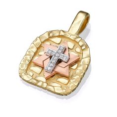 Star of David & Cross necklace in solid 18k three-tone gold with diamonds. Mens Gold Necklace, The Crucifixion Of Jesus, David Cross, Gold Necklace For Men, Diamond Flower Pendant, The Crucifixion, Mens Cross Necklace, Crucifixion Of Jesus, Christian Symbols