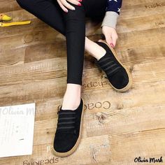 Olivia Mark - Suede Cowhide Sole Running Shoes Casual Black Lace-up Flats, Casual Suede Lace-up Flats, Low-top Flats With Textured Sole, Casual Low-top Suede Flats, Flat Suede Lace-up Shoes With Rubber Sole, Casual Suede Flats With Rubber Sole, Women Casual Flats, Flat Loafers, Ankle Strap Shoes