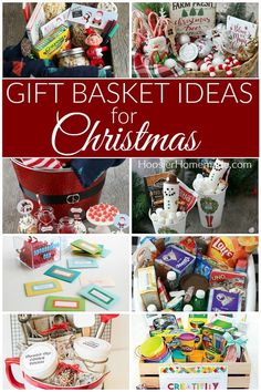 gift basket ideas for christmas with the title overlaying it in red and white