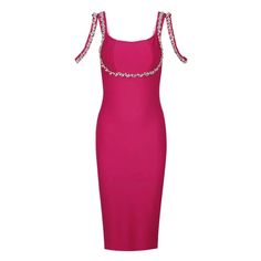 Designed to turn heads, the Crystal Decor Square Neck Bandage Midi Dress is a must-have for any fashion-forward woman. With its stunning crystal embellishments and hot pink color, this dress is sure to make a statement. The square neck design and cami style add a touch of elegance to this bold and modern piece. Get ready to stand out in style. Fabric: Medium Stretch Material: Polyester, Spandex Fitted Embellished Square Neck Dress, Pink Fitted Mini Dress With Rhinestones, Pink Bodycon Dress With Straight Neckline For Party, Pink Square Neck Bodycon Dress For Night Out, Elegant Pink Bodycon Dress With Straight Neckline, Square Neck Design, Neck Bandage, Hot Pink Color, Bandage Midi Dress