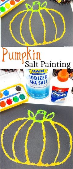 pumpkin salt painting is an easy art project for kids to do with their own hands