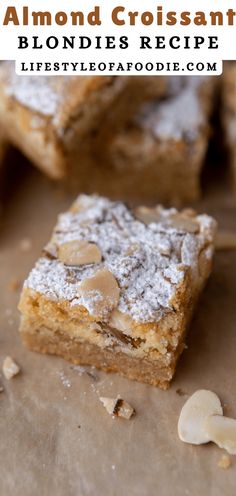 almond croissant blondies recipe with text overlay