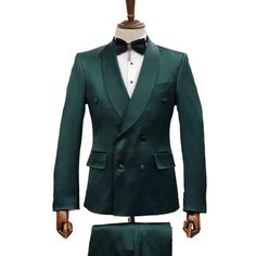 2pc Suit Double Breast Suit 6 Buttons Peak Lapel Slim Fit High Quality Double Breasted Tuxedo, Green Suit, Tuxedo Suit, Peak Lapel, Fitted Suit, Shawl Collar, Mens Suits, Blazer Suit, Double Breasted