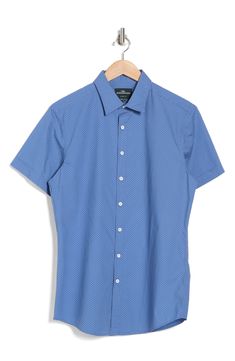 A neat print invites dapper vibes in a short-sleeve button-up shirt made of pure cotton. Front button closure Spread collar Short sleeves 100% cotton Machine wash, line dry Imported Travel Tops, Beach Bathroom Decor, Entertaining Essentials, Blue Fits, Short Sleeve Button Up, Summer Accessories, Tie And Pocket Square, Men's Grooming, Summer Essentials