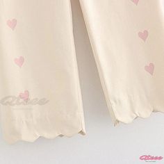 Qteee - Chic Love Heart Print Straight Leg Pants with Elegant Ruffle Detail Cute Wide Leg Spring Bottoms, Pink Heart Print Bottoms For Spring, Pink Heart Print Bottoms For Summer, Cute Summer Loungewear Pants, Pink Bottoms For Valentine's Day, Trendy Heart Print Bottoms For Spring, Cute Stretch Pants For Spring, Casual Heart Print Bottoms For Valentine's Day, Cotton Bottoms With Heart Print