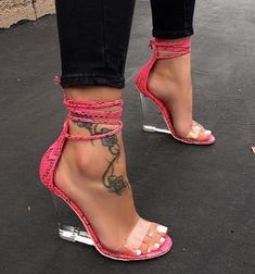 Snake Pink, Graduation Shoes, Heels Clear, Heel Wedges, Transparent Heels, Gold Slides, Wedges Heels, Lace Up High Heels, High Heels Sandals