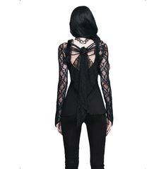 Stay covered but breezy with this stunning lace sleeve top with stylish back tail with ruffled lace and black rose accent. this flowy top contains real rabbit hair to give you a more authentic feel. Floral Mesh Top, Mode Steampunk, Womens Lace Tops, Lace Sleeve Top, Women Rising, Mesh Sleeves, Flowy Top, Mesh Long Sleeve, Flowy Tops