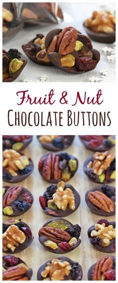 an image of chocolate buttons with nuts on them and the words, fruit & nut chocolate buttons