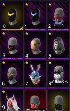 many different types of masks on display in an appliance screen, with numbers and symbols