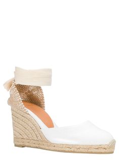 Espadrilles Closure with ankle laces Closed and almond toe White and beige Cotton and raffia Heel: 8cmComposition: 100% Cotton White And Beige, Zegna Shoes, Gorgeous Bags, Sneaker Wedge, Luxury Retail, Manolo Blahnik, Shoe Brands, Wedge Shoes, Shoe Collection