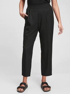 High Rise Slim Pull-On Pants | Gap Factory Spring Dress Pants With Side Pockets For Work, Casual High-waist Pants With Pleated Waist, Casual High Waist Pants With Pleated Waist, Pleated Pants For Office Wear In Fall, Casual Dress Pants With Pockets For Work, Pleated Office Pants For Fall, Fall Pleated Pants For Office, Fall Office Pleated Pants, Solid Pleated Waist Bottoms For Work