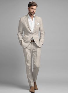 Wrap yourself in luxury and grace in our Solbiati's Pericle Beige Linen Suit – a classic choice for the discerning gentleman. Crafted meticulously from the finest linen fabric, this attire presents a strikingly solid design, enveloped in an entrancing beige tone. Its masterful construction guarantees a lavish drape, gently embracing the skin with unrivaled comfort. Ideal for asserting a bold statement or channeling understated chic, this suit guarantees to elevate your presence ensuring you navigate every fashion moment with unrivaled confidence and style.     About Solbiati Pericle Collection :  A blend of artisan craftsmanship and the finest linen, designed for those who cherish classic elegance with a modern twist. Our collection offers unparalleled comfort and impeccable style. With th Luxury Notch Lapel Suits For Summer, Luxury Tailored Suits For Grooms, Luxury Beige Tuxedo For Formal Occasions, Luxury Double-breasted Linen Suit, Luxury Neutral Suits For Formal Occasions, Tailored Luxury Spring Suits, Luxury Cream Suits For Spring, Luxury Beige Suit With Pockets, Luxury Summer Suits With Welt Pockets