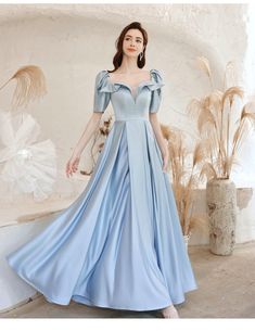 light blue satin prom dress 1273-004 Two Piece Bridesmaid Dresses, Flowy Prom Dresses, Puffy Prom Dresses, Wedding Dress Detachable Skirt, Tight Prom Dresses, Gown For Prom, Summer Bridesmaid Dresses, Classy Prom Dresses, Tulle Bridesmaid Dress