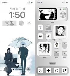 an iphone screen with anime characters on it