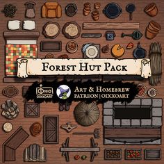 the forest hut pack includes an assortment of items, including breads and other things