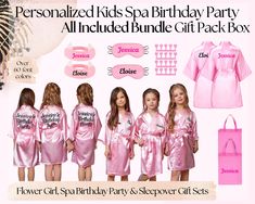 Introducing our Personalized Kids Spa Birthday Party Gift Set - the perfect way to make any celebration extra special! This custom pamper box is designed with love and care to provide a delightful experience for the little ones. Whether it's a birthday bash, a holiday celebration, or a flower girl treat, this popular gift set is sure to bring smiles and joy. **What's Inside **Robe Wrap your little princess in luxury with our super-soft and cozy robe. Made from high-quality materials, it's perfec Spa Bday Party For Kids, Spa Day Birthday Party Ideas For Kids, Spa Birthday Party Ideas For Kids, Spa Themed Birthday Party, Girls Pamper Party, Kids Pamper Party, Party Rental Ideas, Spa Birthday Party, Birthday Sleepover Ideas