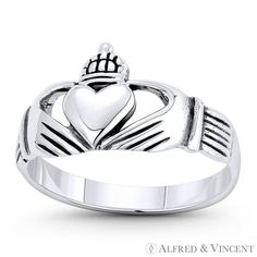 The featured ring is cast in oxidized .925 sterling silver and showcases an Irish claddagh centerpiece finished with a classic flat band for a comfortable fit. Your purchase will include a 30-Day Exchange or Money-Back Guarantee & Free US Shipping. Please email us for more details regarding this listing. Size: 8.  Color: Metal Type.  Gender: unisex.  Age Group: adult. Irish Claddagh, Masonic Ring, Charm Rings, Size 10 Rings, Promise Ring, Womens Jewelry Rings, White Gold Rings, Sterling Ring, 925 Sterling Silver Ring