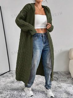 Long Cardigans, Knit Sweater Coat, Style Sweaters, Long Knit Cardigan, Gilet Long, Longline Cardigan, Fitted Cardigan, Chunky Cardigan, Pocket Cardigan