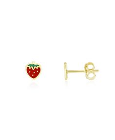 in stock Yellow Gold Enamel Earrings As Gift, Red Enamel Earrings For Anniversary, 14k Gold Red Earrings For Pierced Ears, Red 14k Gold Earrings Fine Jewelry, Fine Jewelry Yellow Gold Enamel Earrings, Red 14k Gold Pierced Earrings, Red 14k Gold Earrings, Strawberry Earrings Aesthetic, Valentine's Day Gold Heart Enamel Earrings