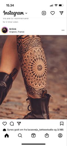 a woman's leg with tattoos on it, and an image of a flower