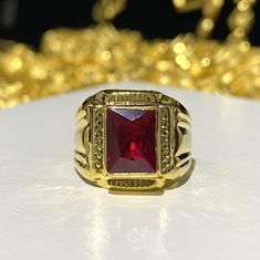 Vintage 15K Yellow Gold Ruby Ring ...Marked 610 and tested 15K Gold...Total of weights 3.3grams...Size 6...Measure of Face 13.7MM...It's in very good condition. Gia Certified 14k Gold Ruby Ring, Gold Ruby Ring Stamped 14k, Gold Gia Certified Ruby Ring, Classic Gold Rectangular Ruby Ring, Classic Gold Gia Certified Signet Ring, Classic Rectangular Ruby Ring In Gold, Classic Gold Ruby Ring With Rectangular Shape, Gold Ruby Rings With 17 Jewels, Gold Ruby Signet Ring For Formal Occasions