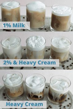 four different types of ice cream in glasses