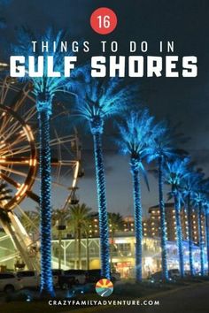 palm trees and ferris wheel with text overlay that reads 16 things to do in gulf shores