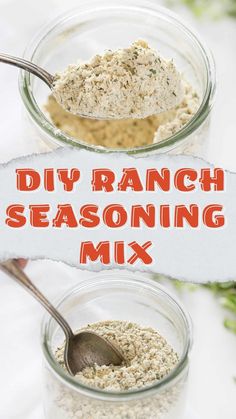 diy ranch seasoning mix in two glass jars with spoons