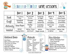 a printable winter unit lesson for kids