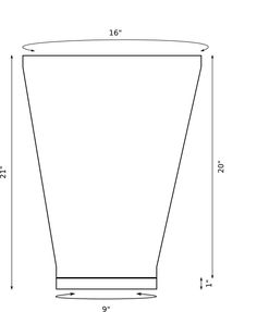 a drawing of a vase with measurements for the bottom and side view, including height