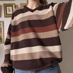 TAVIMART - Vintage Striped V-neck Sweater Winter Warm Knitwear Y2K Women Slouchy Fit Casual Jumpers Grunge Style Pullovers 2024 Dr Closet, Y2k Women, Grunge Style, Winter Sweaters, Grunge Fashion, V Neck Sweater, Vneck Sweater, Warm Winter, Neck Sweater