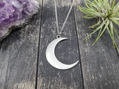 Boho Silver Crescent Moon Necklace Long Silver-toned | Etsy Crescent Moon Phase Metal Necklace, Nickel Free Crescent Metal Necklace, Nickel-free Crescent Metal Necklace, Crescent Moon Necklace Silver, Moon Necklace Silver, Half Moon Earrings, Crescent Necklace, Witch Jewelry, Triangle Necklace