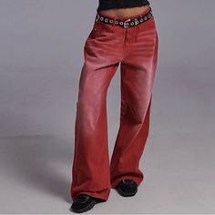 Baggy Red Washed Jeans Made In Korea. Dm If You Have Any Questions Red Jeans, Jeans Color, Washed Jeans, Baggy Jeans, Colored Jeans, Women Jeans, Portfolio, Womens Sizes, Red